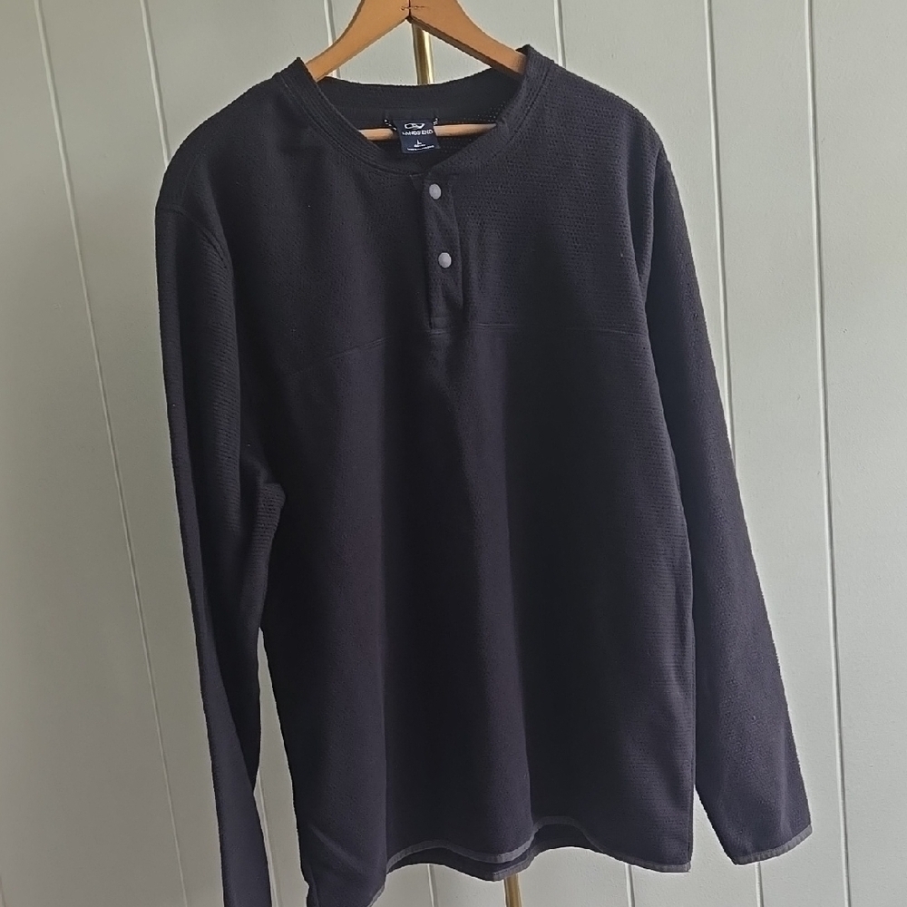Lands' End Men's Dark Long Sleeve Henley - Picture 4 of 7